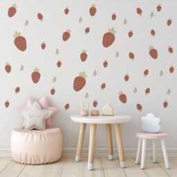 Hand-Painted Watercolour Strawberry Wall Stickers, Boho Nursery Decor - Peel & Stick - thumbnail 1