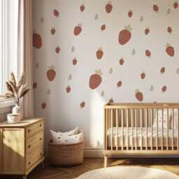 Hand-Painted Watercolour Strawberry Wall Stickers, Boho Nursery Decor - Peel & Stick - thumbnail 2
