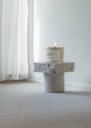 White Cement Display Riser, Roman Pillar Stand, Candle Stand - 5x5x4.75 - thumbnail 1