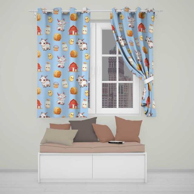Cute Baby Goat Barn Hay Milk Farm Seamless Pattern Readymade Eyelet Ring Top Thermal 100% Blackout Curtains - image 1