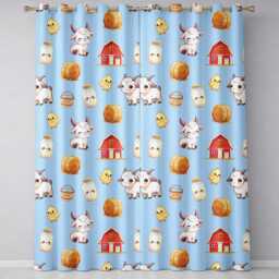 Cute Baby Goat Barn Hay Milk Farm Seamless Pattern Readymade Eyelet Ring Top Thermal 100% Blackout Curtains - thumbnail 2