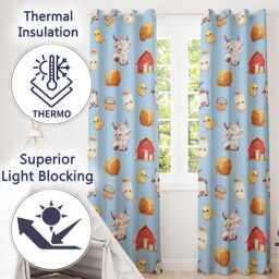 Cute Baby Goat Barn Hay Milk Farm Seamless Pattern Readymade Eyelet Ring Top Thermal 100% Blackout Curtains - thumbnail 3