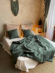 Linen Bedspread Quilt Throw Blanket Boho Bedding Queen Comforter Aesthetic Bedroom Decor Bed Coverlet Housewarming Gift - thumbnail 1