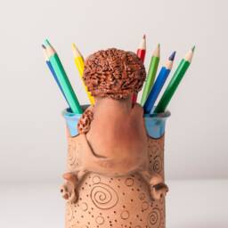 Handmade Ceramic Pen/Pencil/Toothbrush/Paintbrush Holder, Lion Design, Pencil Box With Fun Animals, Christmas Gift For Kids Organizing - thumbnail 2