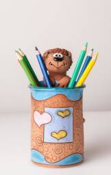 Handmade Ceramic Pen/Pencil/Toothbrush/Paintbrush Holder, Lion Design, Pencil Box With Fun Animals, Christmas Gift For Kids Organizing
