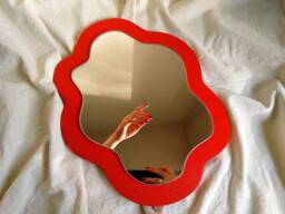 Red Wavy Mirror, Funky Wavy Mirror For Wall, Waved Abstract Pond Small Wall D??cor, Modern Wave