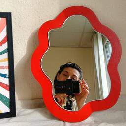 Red Wavy Mirror, Funky Wavy Mirror For Wall, Waved Abstract Pond Small Wall D??cor, Modern Wave - thumbnail 3