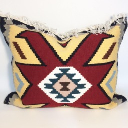 Kilim Pillow, Mustard & Red Pillow Geometric Cushion Cover, Floor Handmade Kilim Cover, Bohemian Decor, Gift Idea - thumbnail 3