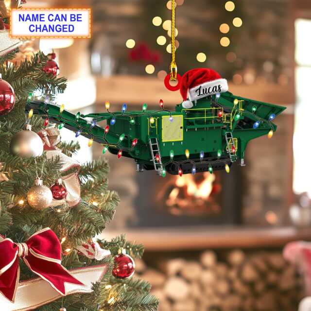Custom Name Rock Crusher With Santa Hat & Christmas Lights Ornament, Tree Hanging Decor, Flat 2D Ornament - image 1