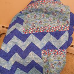 "Handmade Rainbow Fish Quilt Full Size Blue Chevron Bedding - 74"" X 89" - thumbnail 4