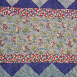 "Handmade Rainbow Fish Quilt Full Size Blue Chevron Bedding - 74"" X 89" - thumbnail 2