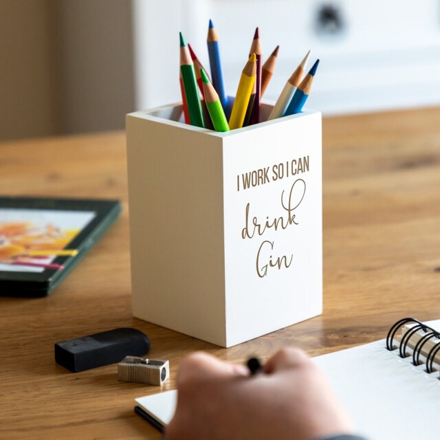 Funny Gin Pen Holder Laser Engraved Wooden Pencil Pot - Lc256 - image 1