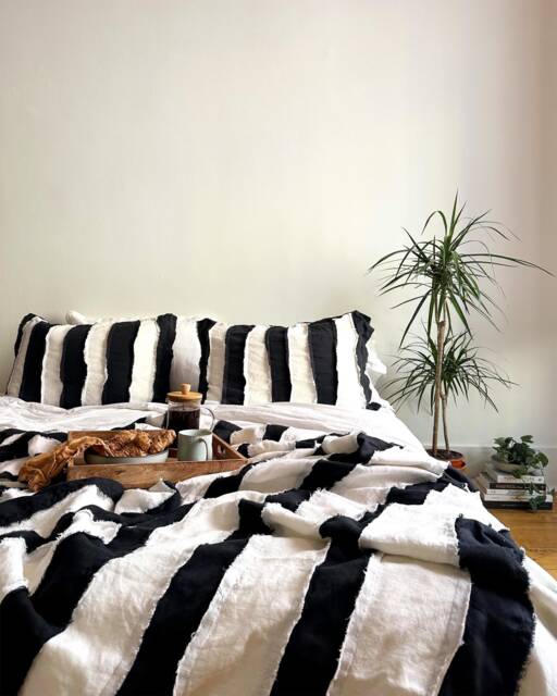 Black & White Striped Linen Pillow Cover Handmade Monochrome Sham - image 1