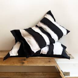Black & White Striped Linen Pillow Cover Handmade Monochrome Sham - thumbnail 3