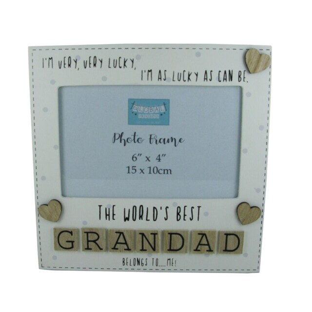 Photo Frame The Worlds Best Grandad Tile Art Grandfather Gift Wood Cream 6x4 - image 1