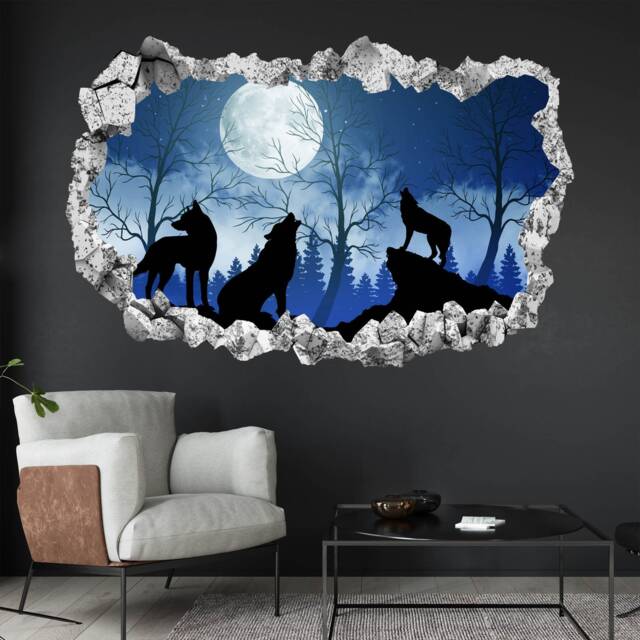 Wolf Wolves Howling Moon Silhouette Wall Sticker Mural Decal Print Art Home Office Decor - image 1