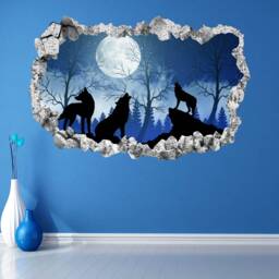 Wolf Wolves Howling Moon Silhouette Wall Sticker Mural Decal Print Art Home Office Decor - thumbnail 3