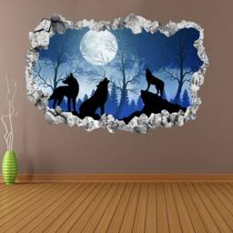 Wolf Wolves Howling Moon Silhouette Wall Sticker Mural Decal Print Art Home Office Decor - thumbnail 2