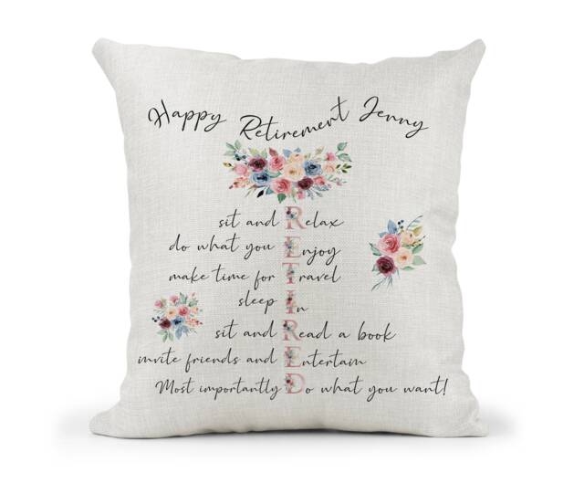 Personalised Cushion Gift, Colleague, Mum, Co-Worker, Sister Friend Retirement Gift Keepsake - image 1