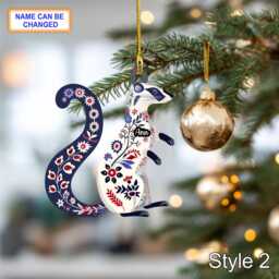 Custom Name Scandinavian Stoat Ermine Personalized Ornament, Christmas Tree Hanging Decor, 2D Flat Acrylic Ornament Holiday Gift - thumbnail 2
