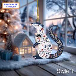 Custom Name Scandinavian Stoat Ermine Personalized Ornament, Christmas Tree Hanging Decor, 2D Flat Acrylic Ornament Holiday Gift
