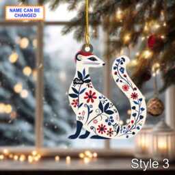 Custom Name Scandinavian Stoat Ermine Personalized Ornament, Christmas Tree Hanging Decor, 2D Flat Acrylic Ornament Holiday Gift - thumbnail 3
