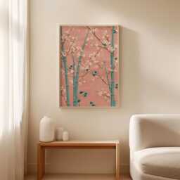 Cherry Blossom Bamboo Poster Print - Japanese Floral Wall Art Pink Botanical Decor - thumbnail 3