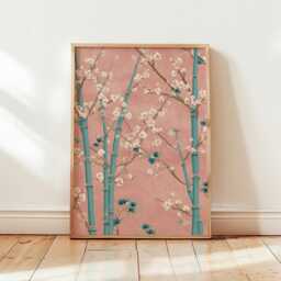 Cherry Blossom Bamboo Poster Print - Japanese Floral Wall Art Pink Botanical Decor - thumbnail 4
