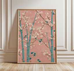 Cherry Blossom Bamboo Poster Print - Japanese Floral Wall Art Pink Botanical Decor