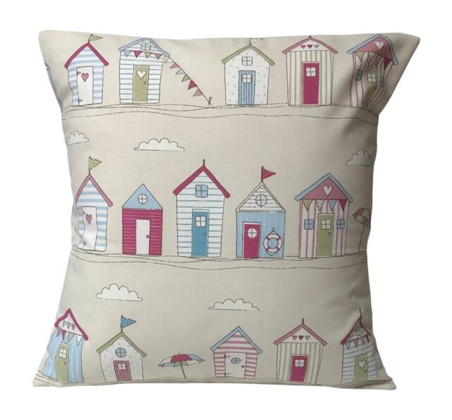 Seaside Beach Huts Cushion Cover Fryetts Pink Green Blue, 16 - image 1