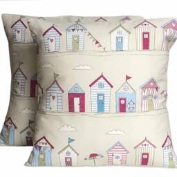 Seaside Beach Huts Cushion Cover Fryetts Pink Green Blue, 16 - thumbnail 2