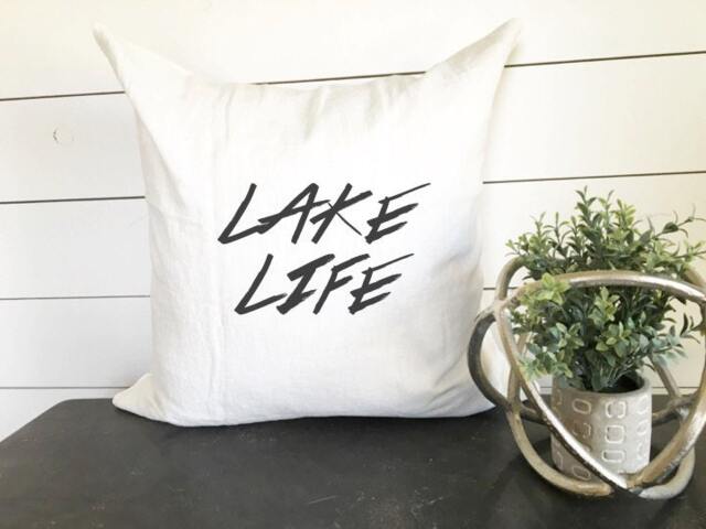 Lake Life Pillow - 18x18, Home Decor, Cushion, Throw Pillow, Gift, Present, Custom Home, House, Water Vintage, Wedding - image 1