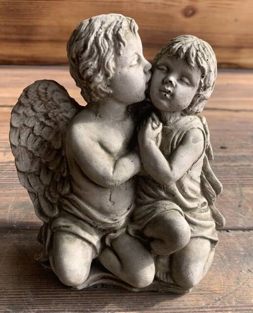 stone Garden Boy & Girl Cherub Kissing Cute Gift Ornament - image 1