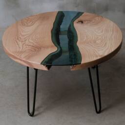 Custom River Table, Round Coffee Table Made Of Ash, Wooden Live Edge With Hairpin Legs, Unique First Home Gift, Industrial - thumbnail 3