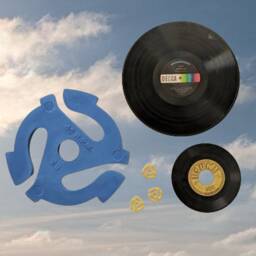 Blue 45 Rpm Record Adapter Wall Sculpture, Handmade Pop Art Music Decor - thumbnail 3