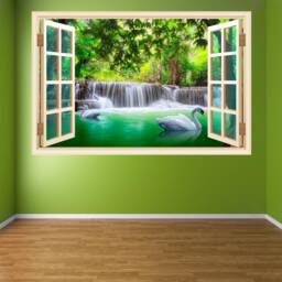 Waterfall Forest Swans Wall Decal Sticker Mural Poster Print Art Home Office Decor Gk25 - thumbnail 3