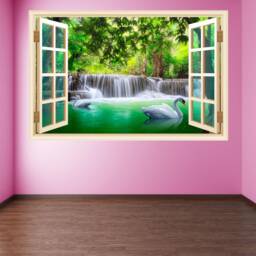 Waterfall Forest Swans Wall Decal Sticker Mural Poster Print Art Home Office Decor Gk25 - thumbnail 2