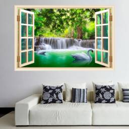 Waterfall Forest Swans Wall Decal Sticker Mural Poster Print Art Home Office Decor Gk25 - thumbnail 1