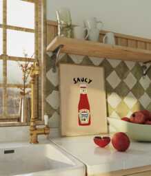 Saucy Unframed Print - Kitchen Poster Funny Tomato Ketchup Wall Decor Pun Art Fun Gift Lover - thumbnail 1