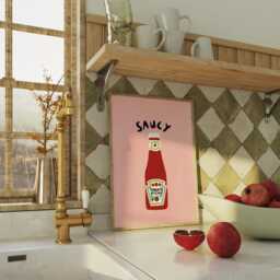 Saucy Unframed Print - Kitchen Poster Funny Tomato Ketchup Wall Decor Pun Art Fun Gift Lover - thumbnail 2