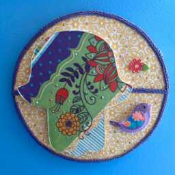 Handmade Hamsa Wall Art - Boho Mixed Media Spiritual Protection Decor With Bird, Flowers - thumbnail 4