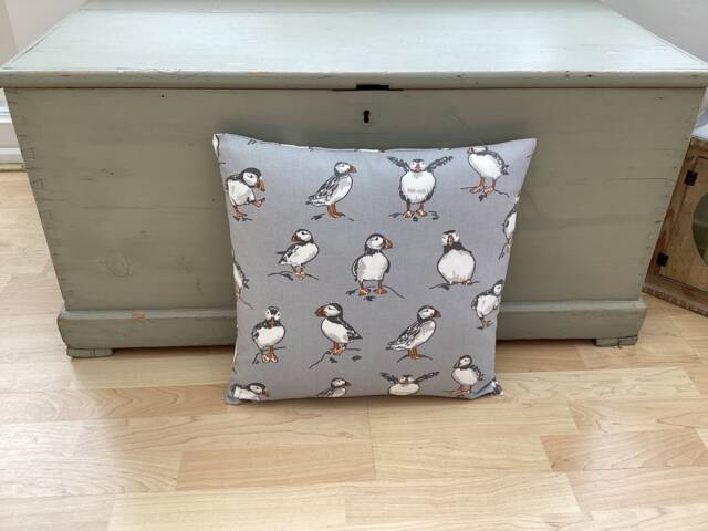 Atlantic Puffin Pillow Cover Coastal Seaside Linen Cushion Sham - image 1
