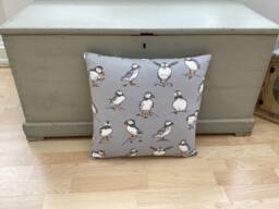 Atlantic Puffin Pillow Cover Coastal Seaside Linen Cushion Sham - thumbnail 1