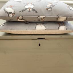 Atlantic Puffin Pillow Cover Coastal Seaside Linen Cushion Sham - thumbnail 3