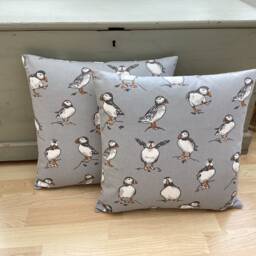 Atlantic Puffin Pillow Cover Coastal Seaside Linen Cushion Sham - thumbnail 2