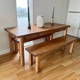 Handmade Chunky Wood Farmhouse Table Solid Timber, Choice Of Shades - thumbnail 1