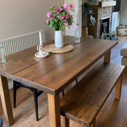 Handmade Chunky Wood Farmhouse Table Solid Timber, Choice Of Shades - thumbnail 3