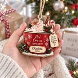 Personalized Hot Cocoa Acrylic Ornament, Custom Name Cozy Winter Mug Wood Christmas Chirstmas Gift Decor - thumbnail 3