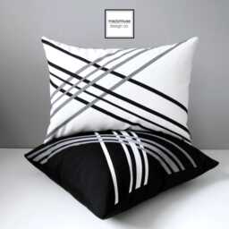 Modern Sunbrella Pillow Cover With Black & Gray Geometric Detail, Decorative Cushions By Mazizmuse - thumbnail 4