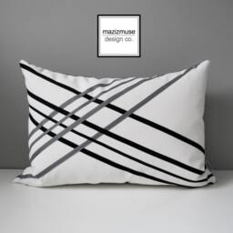 Modern Sunbrella Pillow Cover With Black & Gray Geometric Detail, Decorative Cushions By Mazizmuse - thumbnail 2